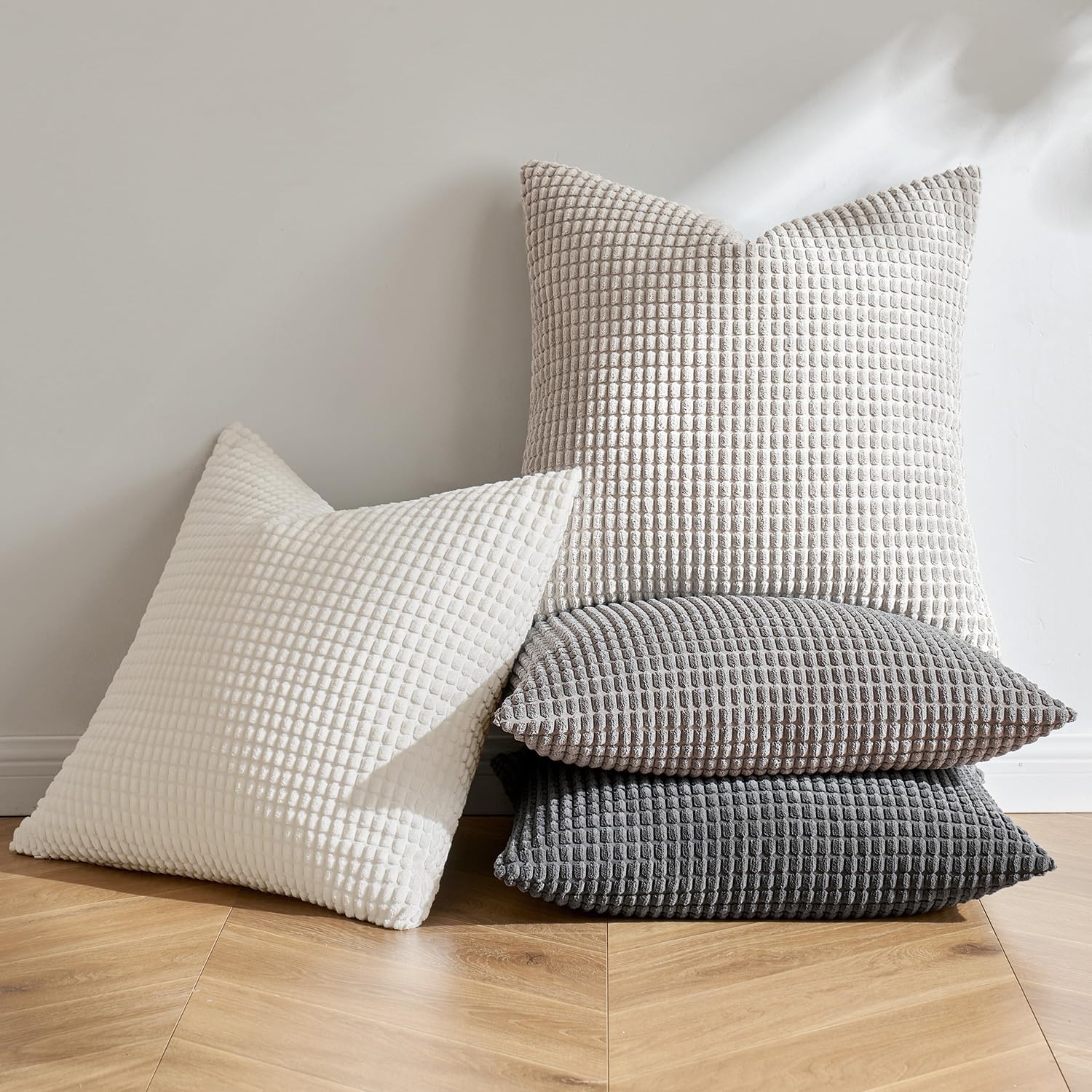 MIULEE Granule Decorative Throw Pillow Covers Modern Soft Heavy Duty Square Cushion Covers for Living Room Bedroom Home Chair 20x20 Inch 4 Pcs Grey Series