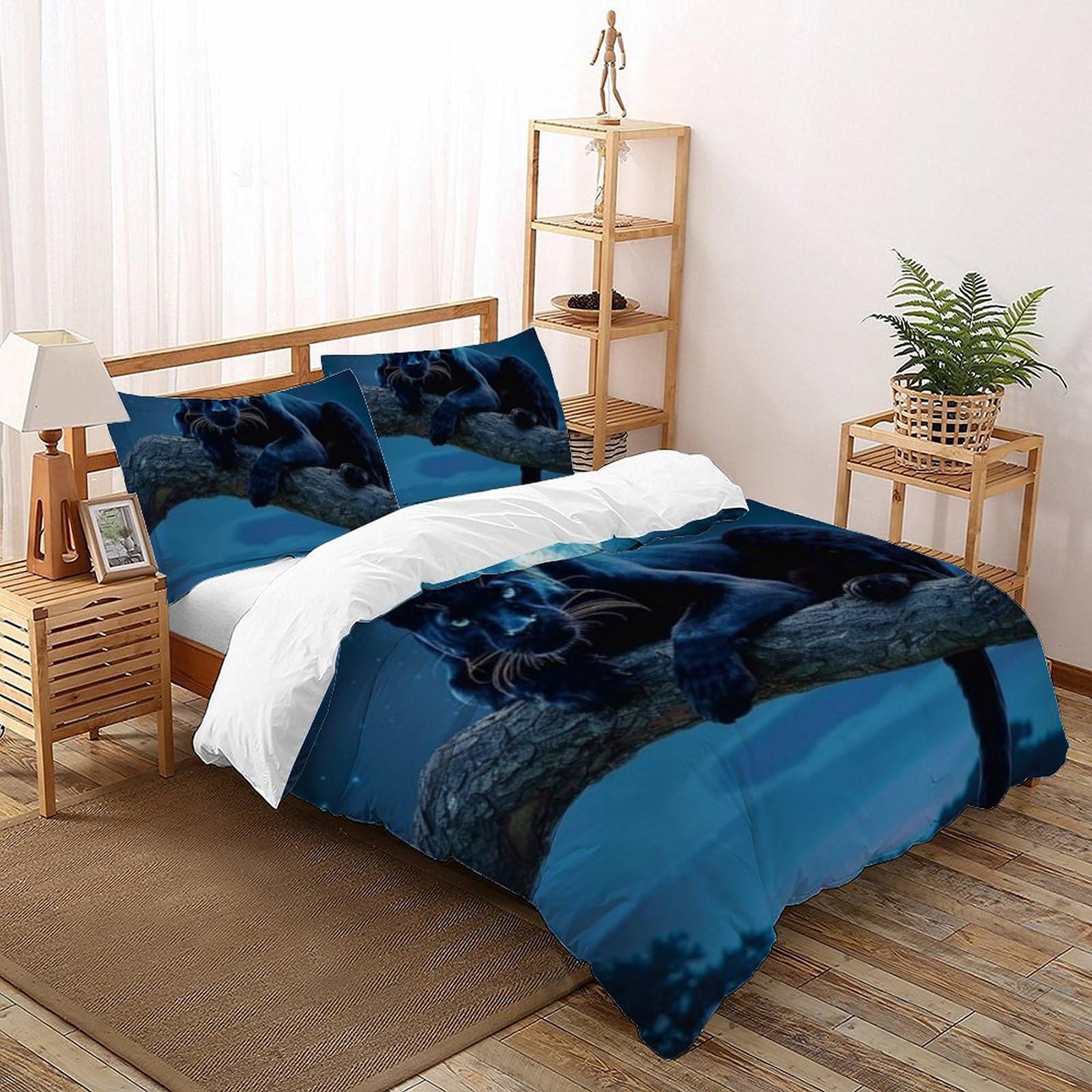 Housse de couette loup 2 taies lit double fille imprimé anim