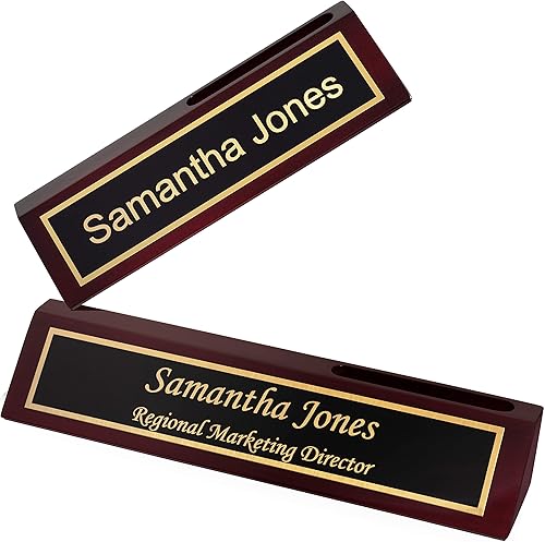 Miniatura 8 de Providence Engraving Placa de nombre de escritorio de madera personalizada para oficina, grabado láser personalizado con soporte para tarjetas de