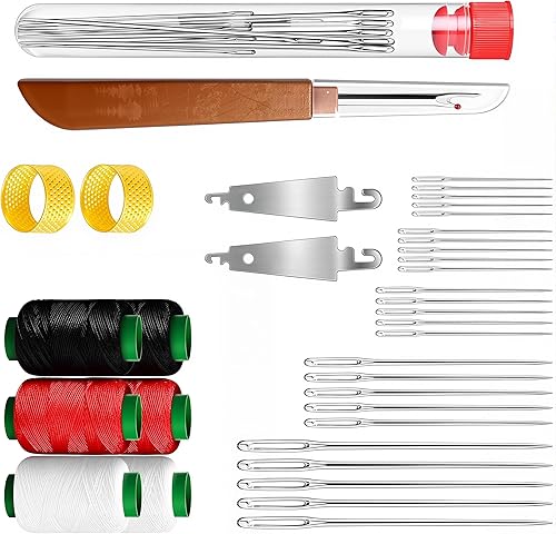 Juego de 37 herramientas de costura, nuevo kit de agujas de coser de acero de ojo grande, agujas de acero inoxidable para coser a mano, juego de