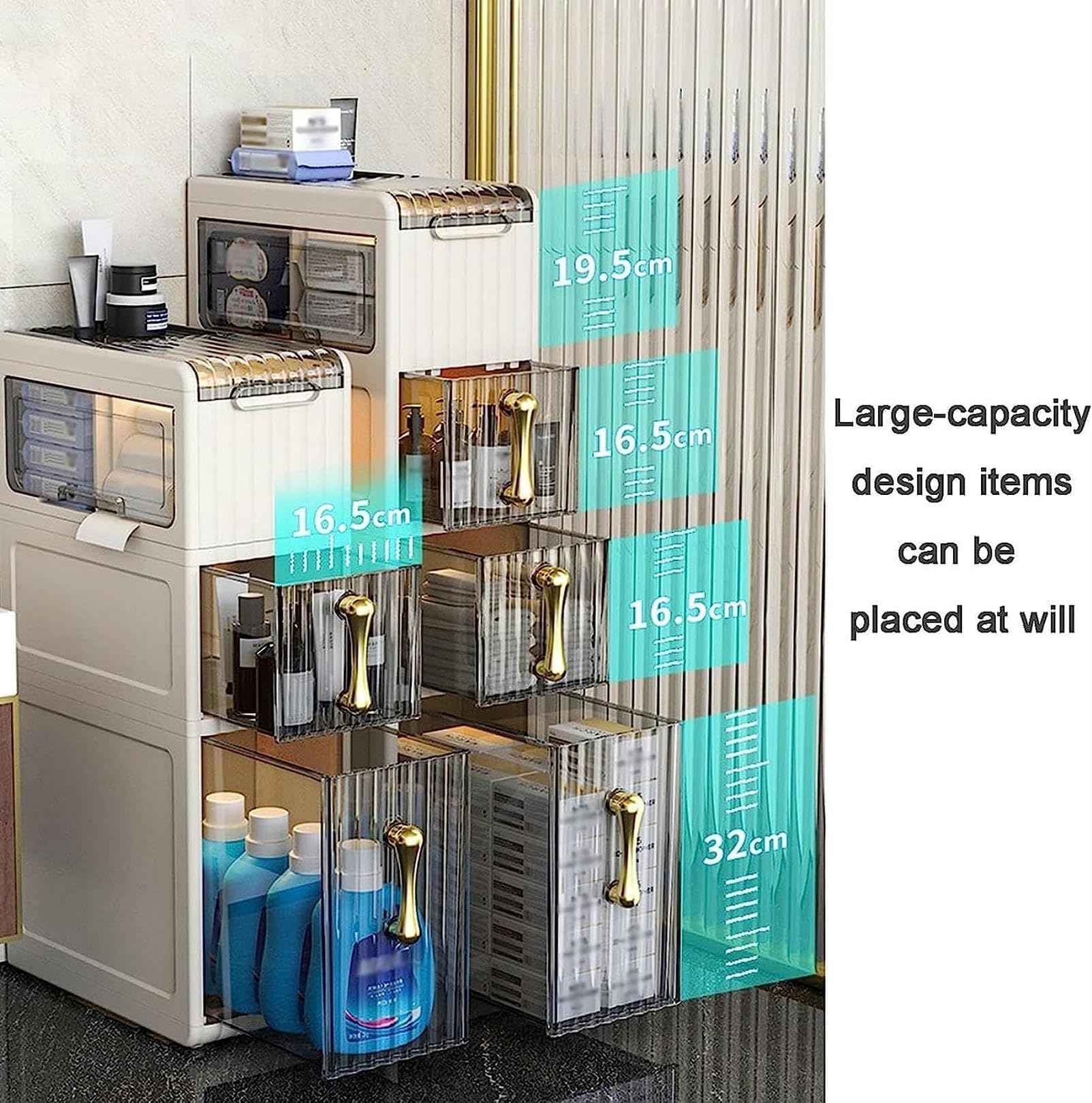 Cajones de almacenamiento apilables Unidad de gabinete de Pie Almacenamiento de baño, Gabinete de almacenamiento de inodoro para baño Delgado Almacenamiento de piso de es