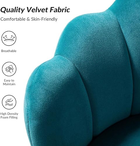 Miniatura 55 de HULALA HOME Moderno sofá biplaza de terciopelo con respaldo en forma de flor, cómodo sofá tapizado de 2 plazas con patas de metal dorado, sofá