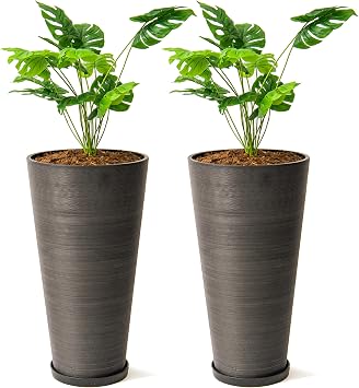 XBrand Modern 28-Inch Tall Round Planter, Modern Tapered Planter Perfect for Indoor & Outdoor Planter, Patio Decor, Set of 2, Black