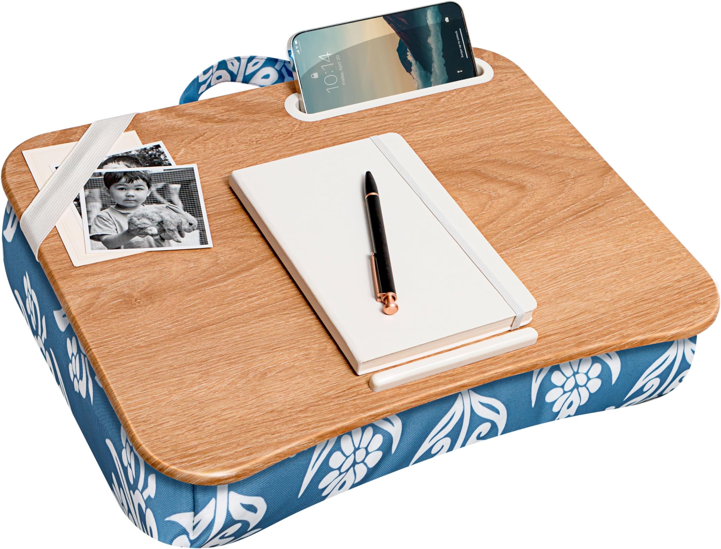 LAPGEAR Designer Lap Desk with Phone Holder and Device Ledge - Floral Block Print - Fits up to 15.6 Inch Laptops - Style No. 45414 (Pack of 8)