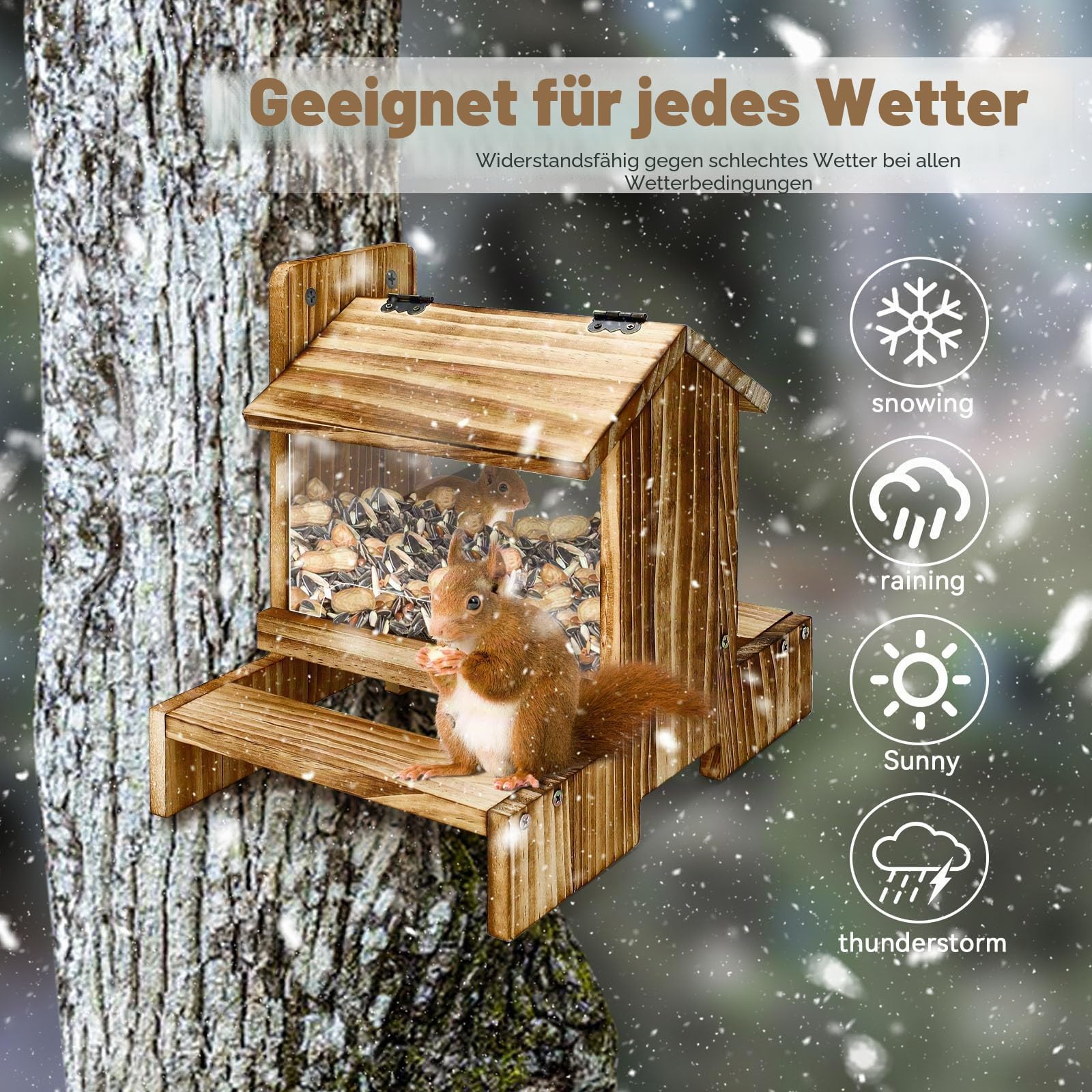 Holz Eichhörnchen Picknick Tisch Futterspender Eichhörnchen Futterspender für Draußen, Eichhörnchenhäuser für draußen Nisten, Eichhörnchen Box Streifenhörnchen Haus (1)