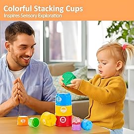 MOONTOY Stacking Cups Baby Toys 6 10 12 18 Months, Montessori Toys for 1 Year Old Toddler Learning Toy with Numbers Shapes Patterns, Baby Bath Toy 6-12 Months, Gifts for 1 2 3 Year Old Boys Girls