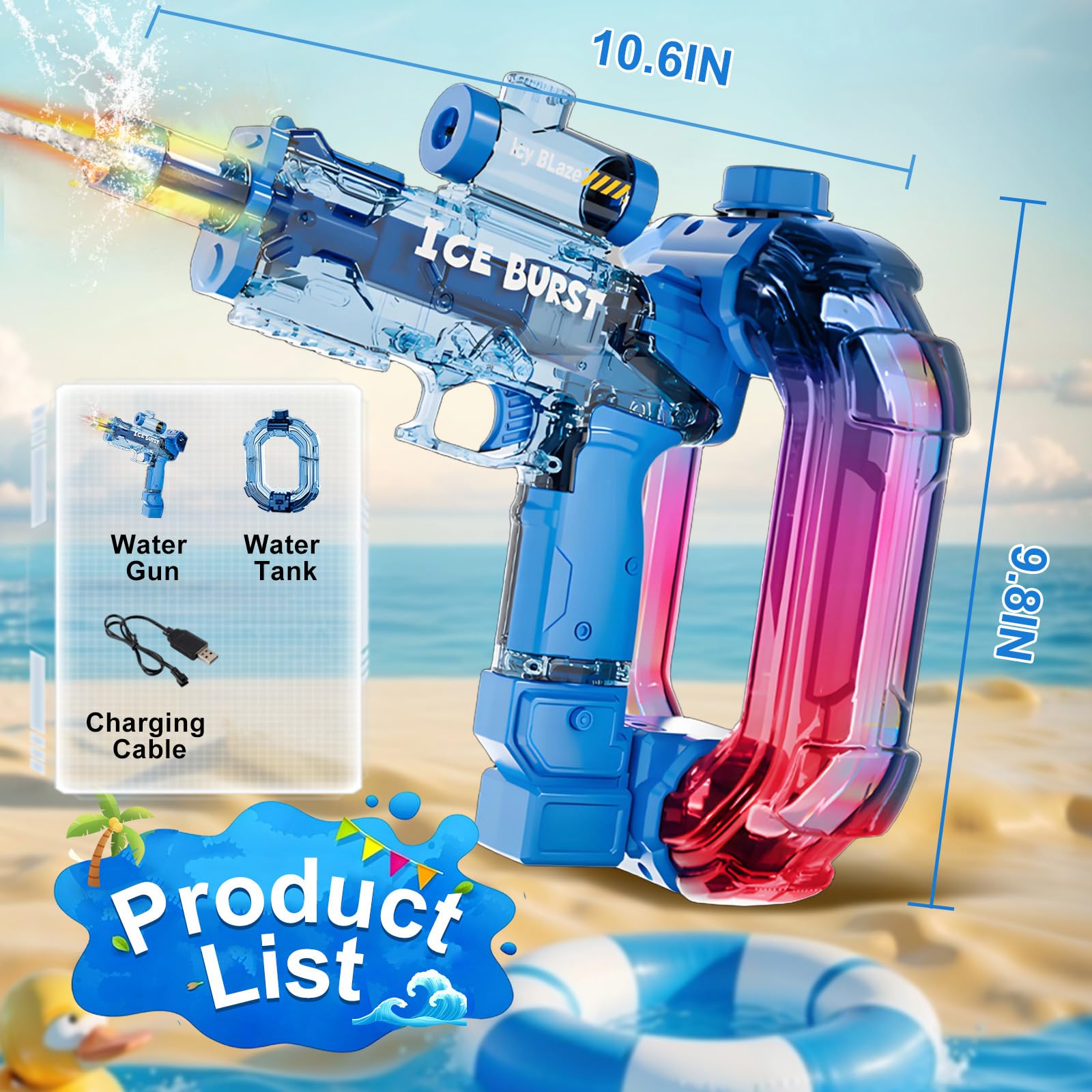 Pistola De Agua EléCtrica para NiñOs, Pistola De Agua Largo Alcance, AutomáTica Electric Water Gun con Luz Led, Juguetes De Verano Regalo para Adultos NiñAs 6 7 8+ (Pistola Azul)
