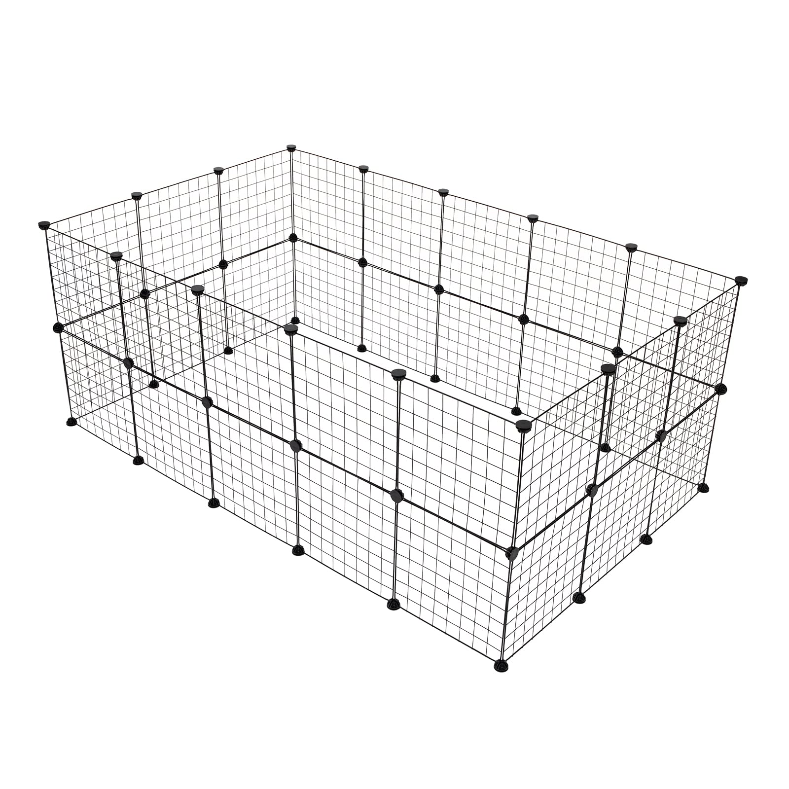 Parc Enclos, DIY Porte Petit Animal Pet Fence, Cage, Clôture, Intérieur, Modulable, pour Cochon d’Inde, Lapin, Hérisson, Petits Animaux, Panneaux Grillagés, 175 x 105 x 70 cm, 32 PCS, Noir