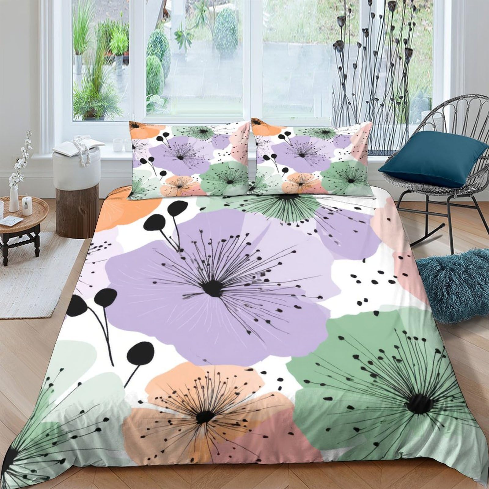 Ctjqhvkz Style-4 3D Printed Pastel Floral Fitted Sheet Microfiber Soft Breathable Botanical Mattress Cover For Bedroom Guest Room Decor Single（135X200cm）