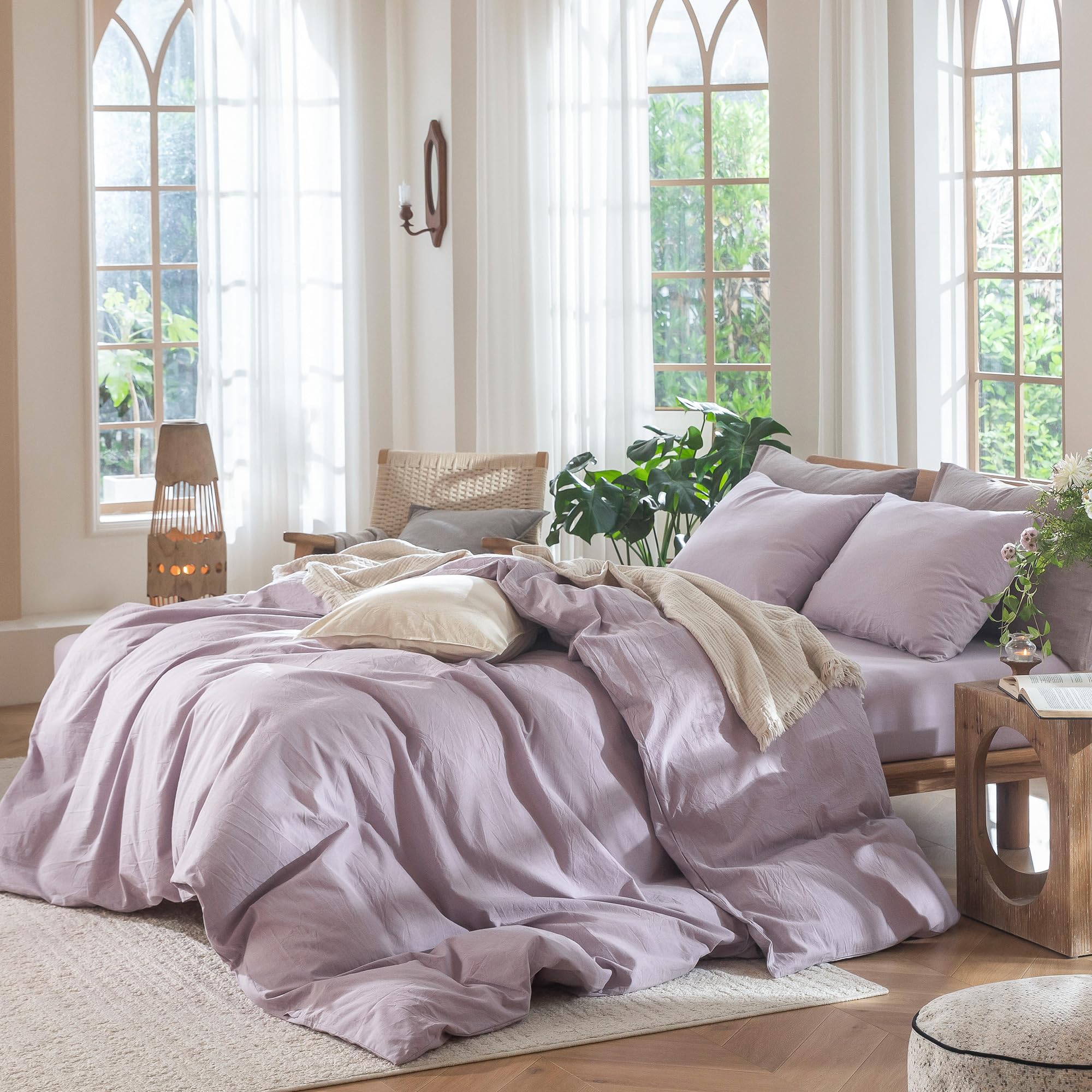 MooMee Bedding Duvet Cover Set 100% Washed Cotton Linen Like Textured Breathable Durable Soft Comfy (Tannish Linen Grey, King) — view 226