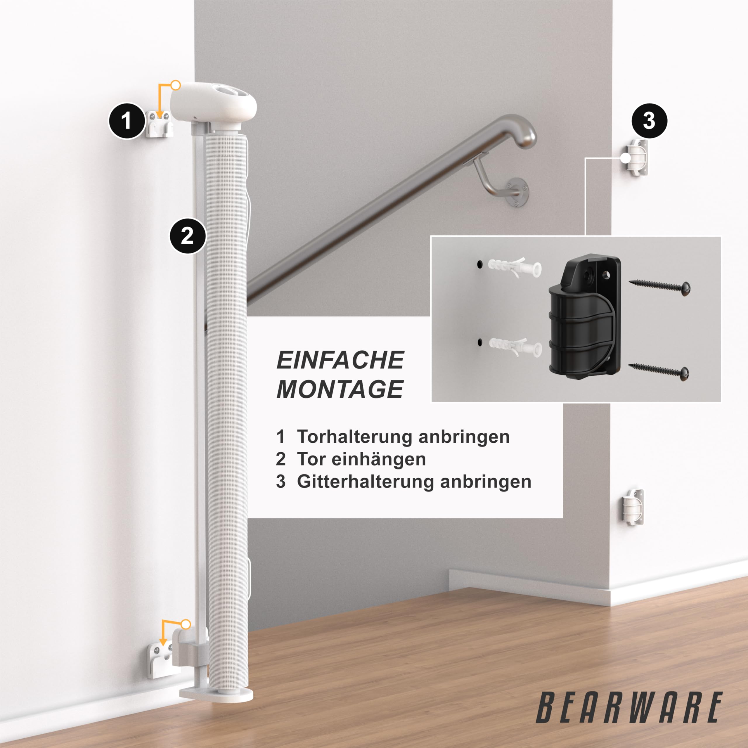 CSL - Schutzgitter Treppe Baby – Baby Schutzgitter für Treppen und Türen – bis zu 180 cm – Kindersicheres Absperrgitter – Treppenschutzgitter ausziehbar - Sicherheitsgitter Safety Gate