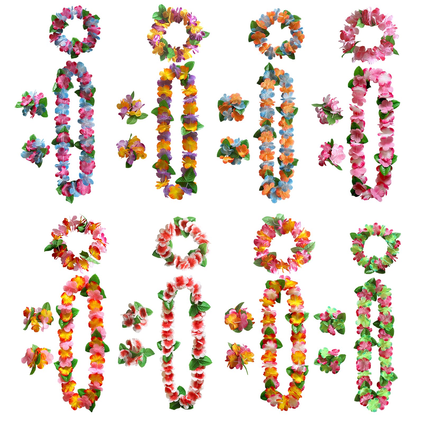 32 Pieces Hawaiian Leis Party Decorations, Leis Decorations Flower Necklace, Bracelet Headband, Hawaiian Party Decoration, for Tropical Hawaiians Parties Theme Beach Parties Hawaiians Night Bar