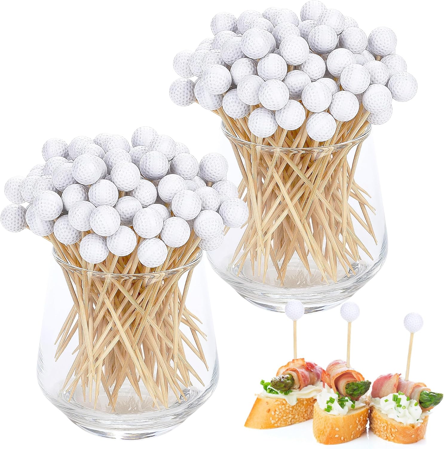 Aodaer 200 Pieces Golf Toothpicks 4.72 Inch Golf Club Cocktail Picks Decorative Sports Ball End Bamboo Fruit Sandwich Skewer Picks for Appetizers Cocktail Catered Events Buffet Party Holiday Supplies