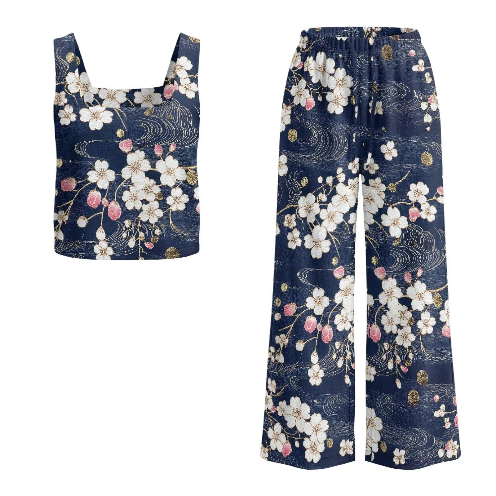Xoenoiee 2-teiliges Damen-Outfit-Set, Hose, Sommer, Strandurlaub, trendige Kleidung, ärmelloses Tanktop und Hose