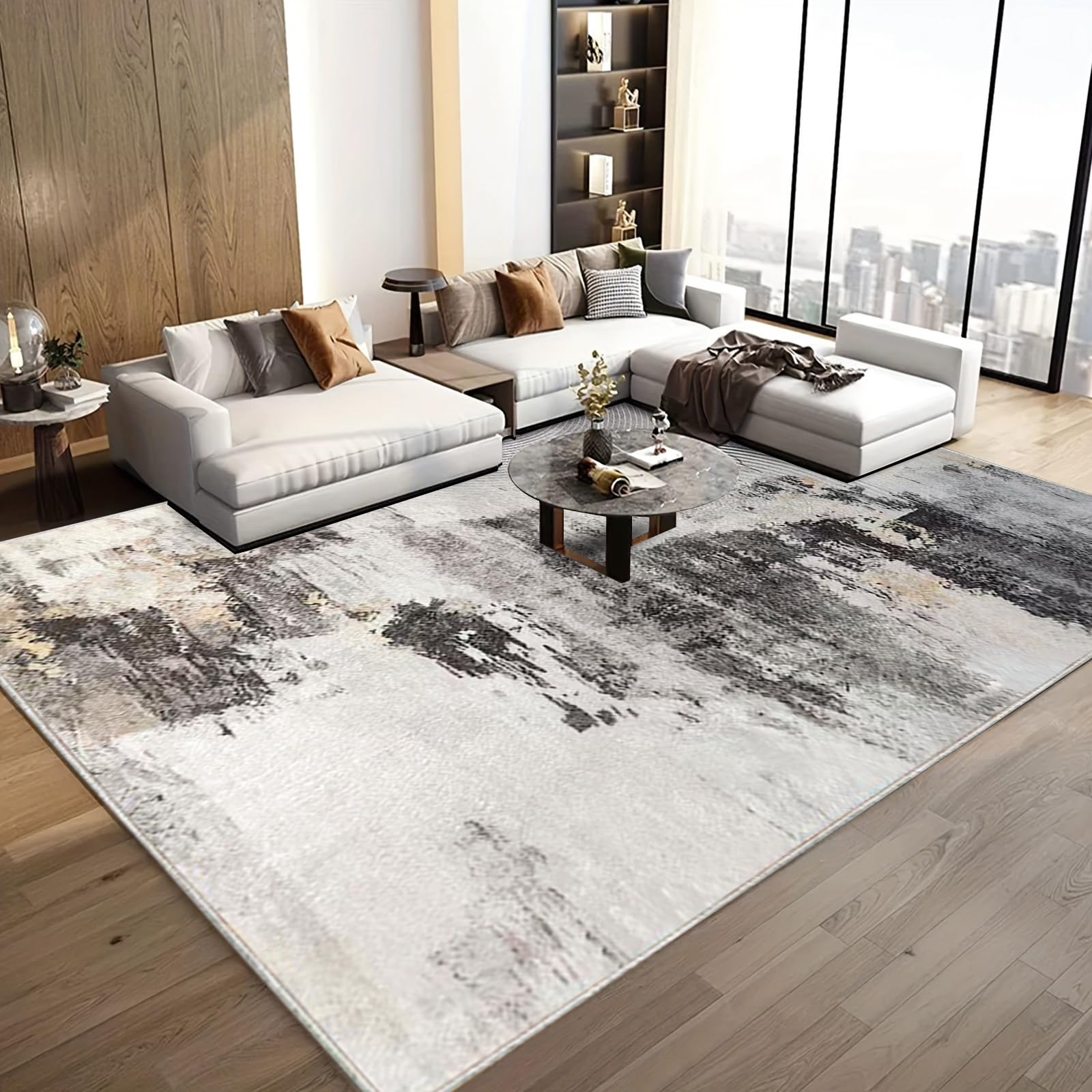 Safunion Tappeto Tappeti da soggiorno di grandi dimensioni Tappeto moderno astratto a pelo corto Tappeto morbido per camera da letto (Marrone astratto/Multi, 200 x 300 cm)