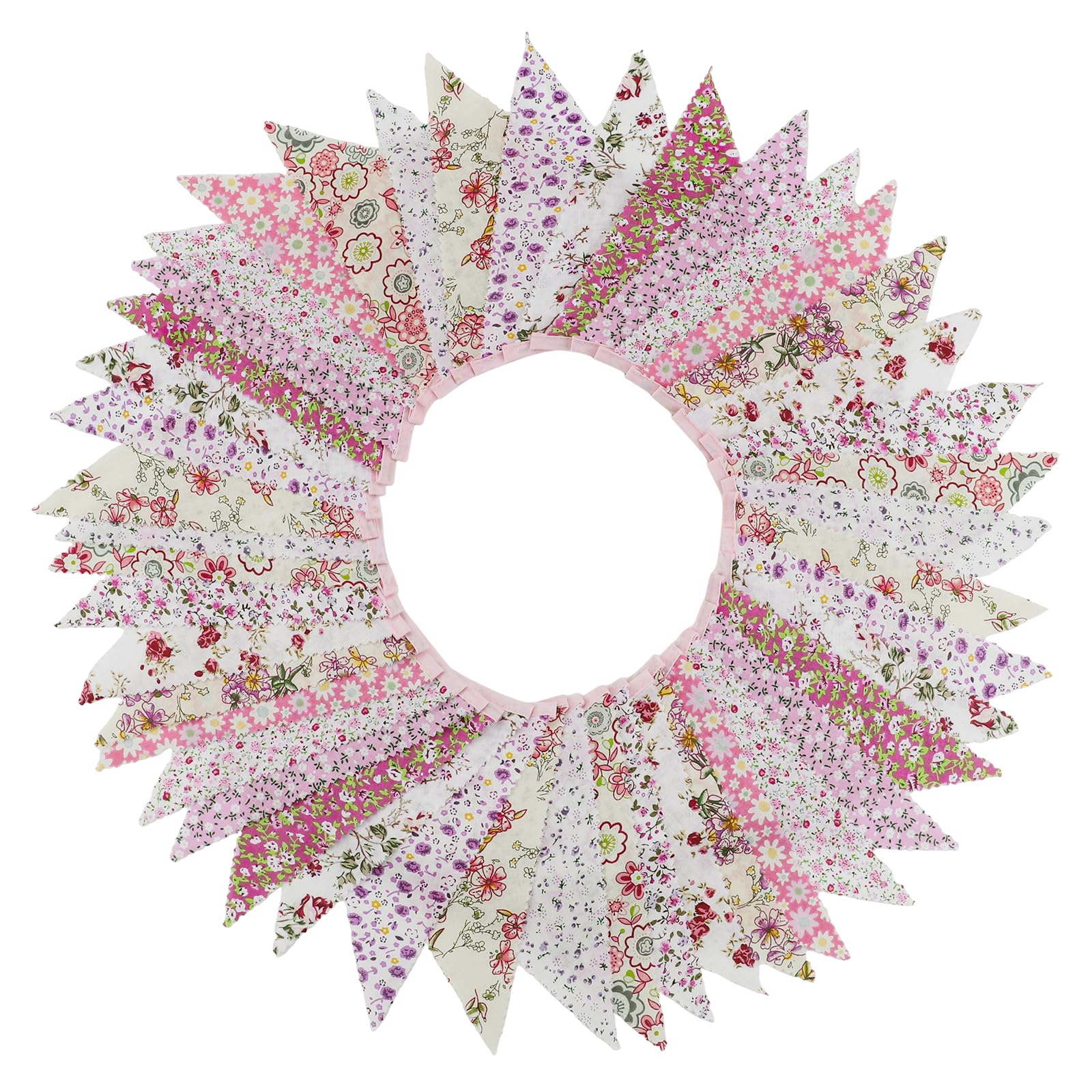 Photo 1 of 15M/50Ft Triangle Bunting Banner, 45 Pcs Pink Cotton Fabric Flags Vintage Garland Decorations for Baby Shower Birthday Garden Party Wedding Wall Decor