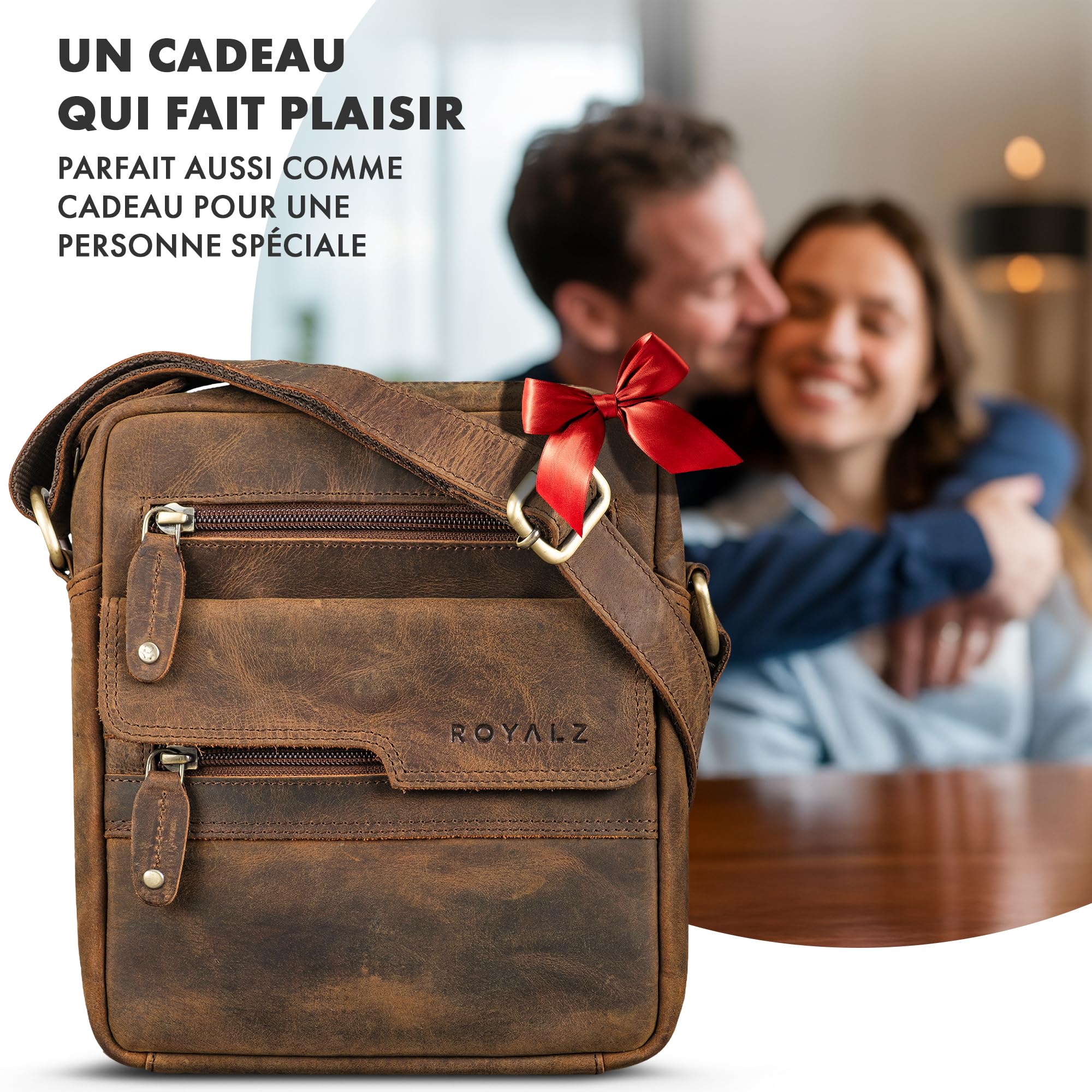 ROYALZ "Oregon Sac Bandoulière Homme Cuir Petit – Sac Homme Cuir Véritable Vintage, Sacoche Homme Compacte, Sac Porté Croisé Homme, Sac Messenger Cuir