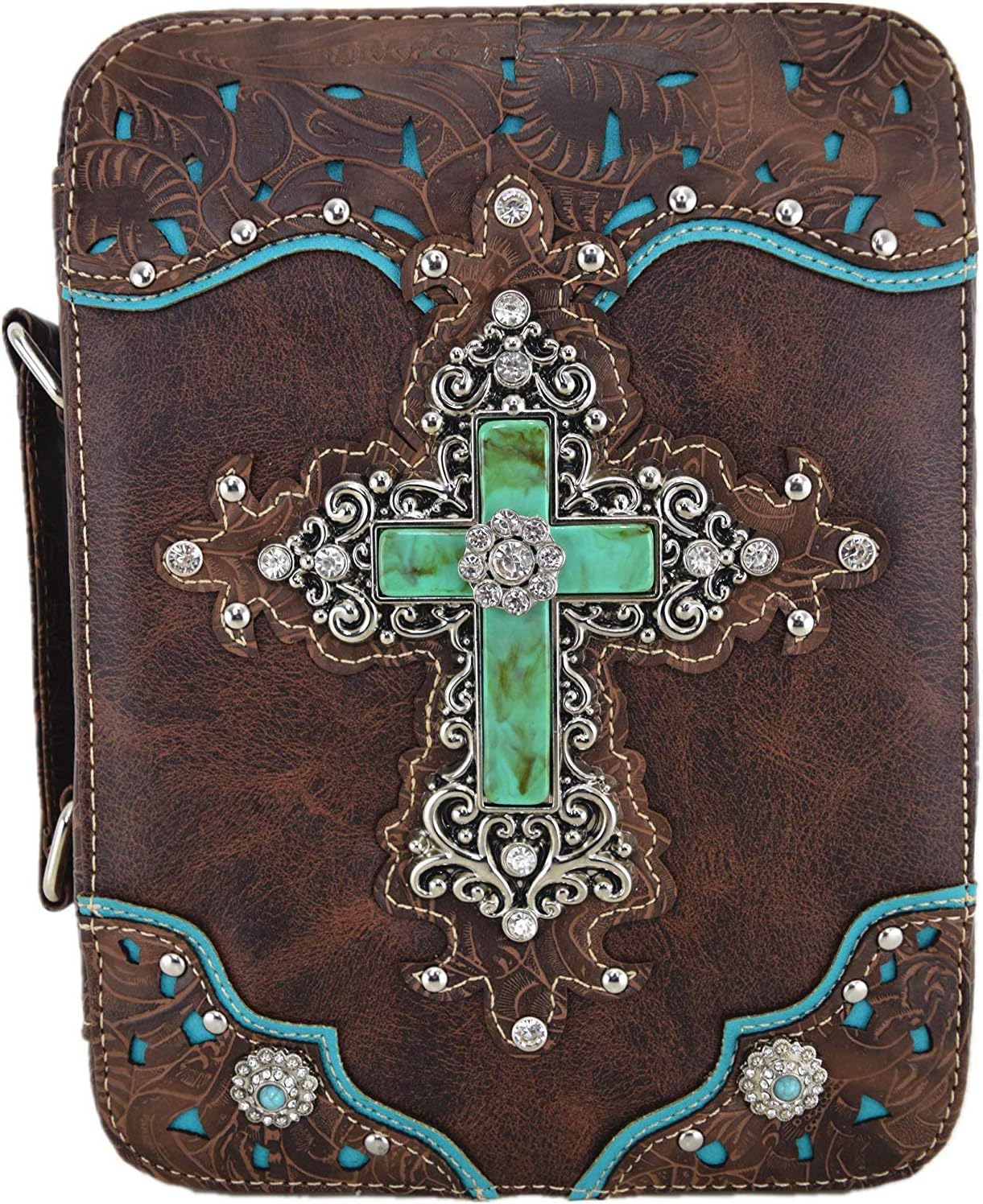 Western Style Embroidered Verse Scripture Bible Cover Book Bibles Carrying Case for Women Extra Strap Purse Messenger Bag