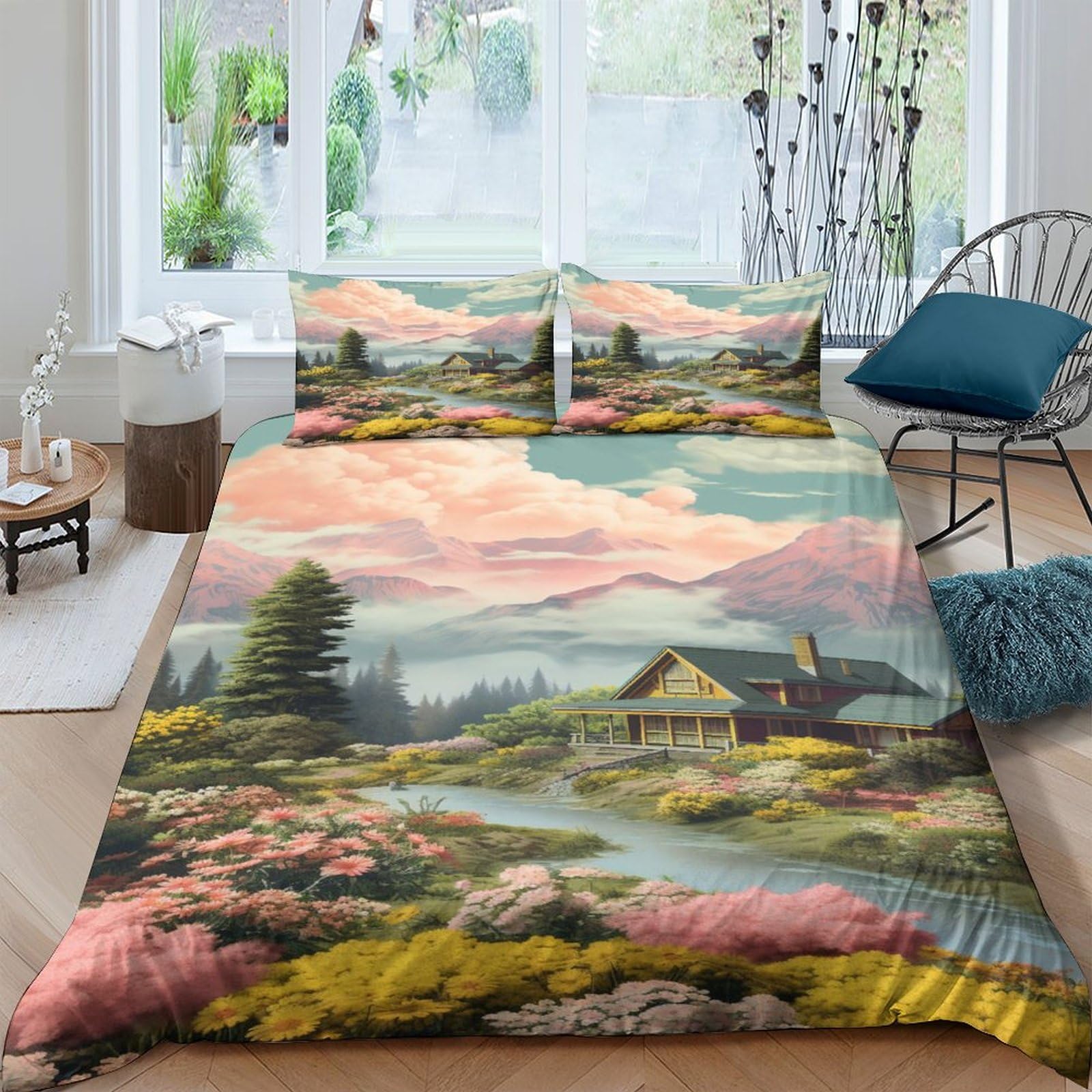 Housse de couette paysage doux hypoallergénique évite les allergies lit enfant