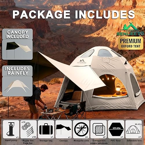 Miniatura 3 de Tiendas inflables grandes para 81012 personas para acampar, tiendas inflables de 4 estaciones con dosellluvia, casa de campaña inflable de lujo con