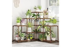 Bamworld Tension Pole Plant Stand, 11 Tiered Shelves Plant Holder