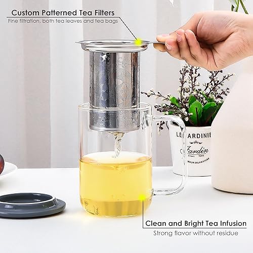 Miniatura 5 de Aquach Taza de té de vidrio con infusor y tapa, cafetera de una sola porción de 18 onzas, taza de infusión de vidrio para té suelto