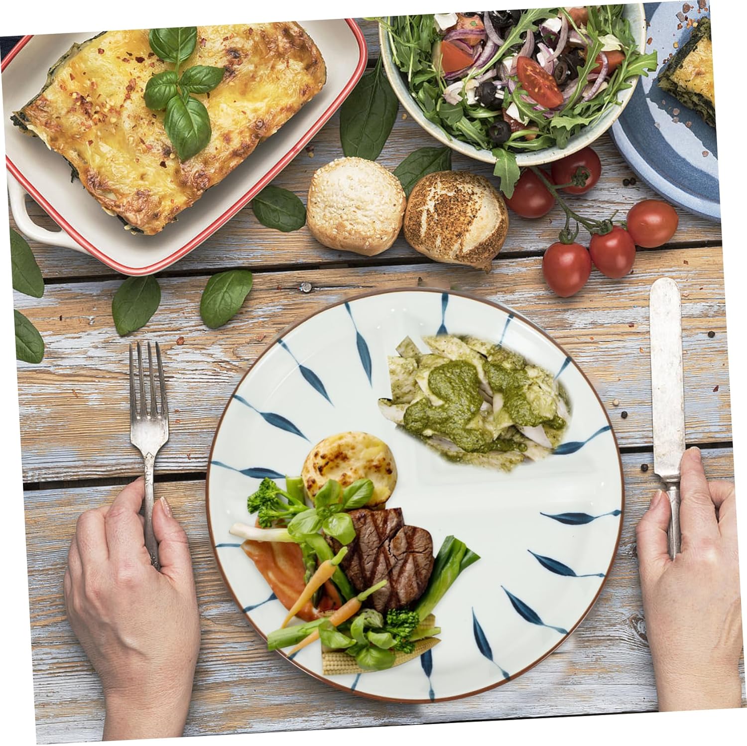 Cabilock 2pcs Divided Dinner Plate Simple Home Breakfast Plate Japanese Design Dishwasher Safe