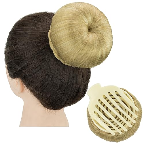 IMISSU Trenzado Chignon Dancer Hair Donut Hairpieces Scrunchie Claw Hair Moño Updo para bodas y fiestas (M2 rubio ceniza)
