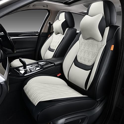 Fundas de asiento de automóvil, par de fundas de asiento delantero de cuero transpirable con reposacabezas, funda universal de asiento de vehículo