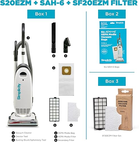 Miniatura 2 de Simplicity Aspiradora vertical para alergias con bolsas y juego de filtros, aspiradora empaquetada con aspiradora Hepa certificada para pelo de