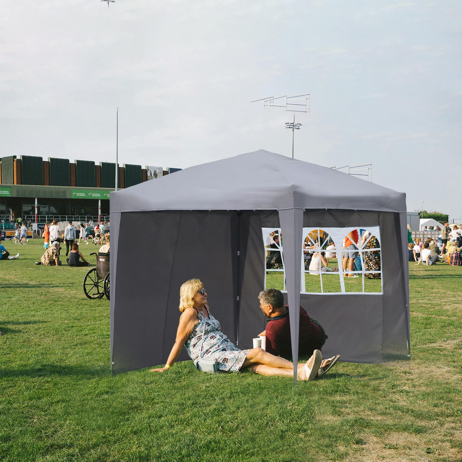 Angel Living 2.5x2.5 m Tente Pliante avec 2 Côtés, Résistant à l'eau et Aux UV, Tonnelle Pavillon avec Un Sac de Transport, Tente Pliante pour Jardin Patio à l'Air Libre (Gris)