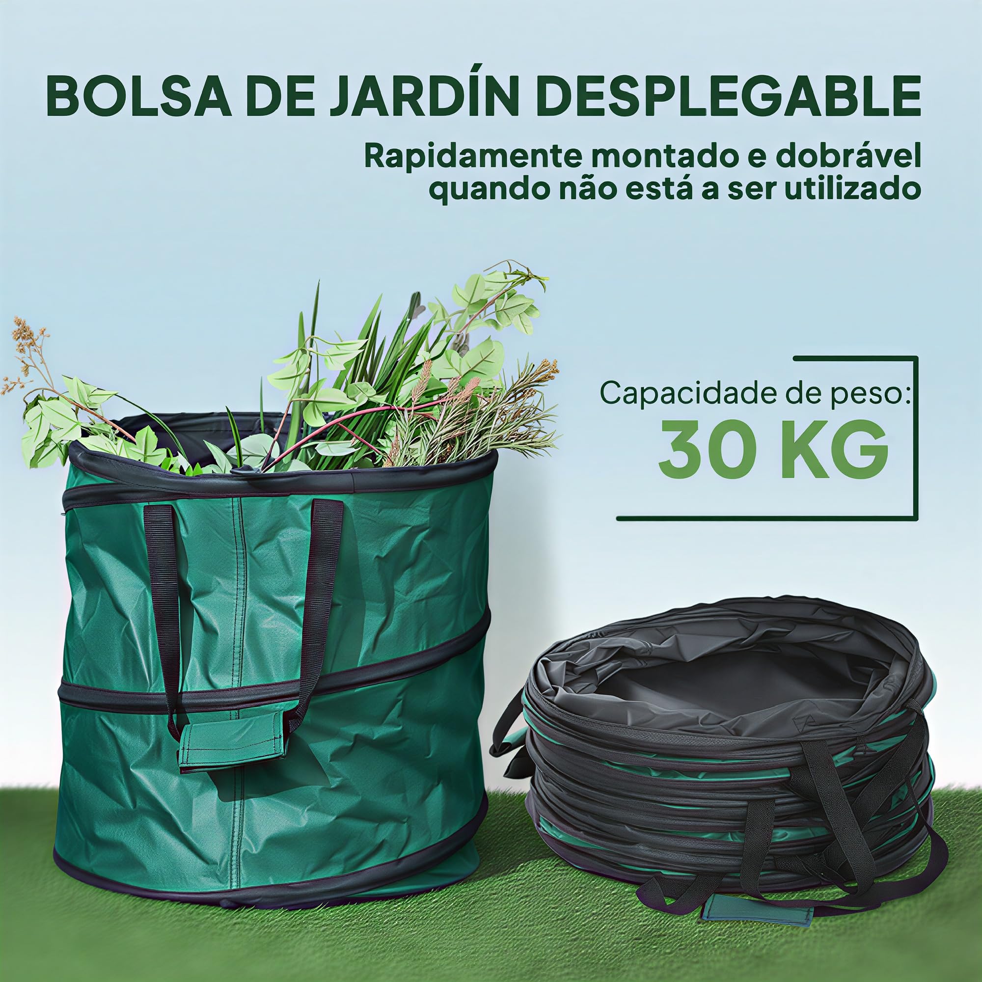 Outsunny Set de 4 Bolsas de Basura de Jardín 86L Resistentes con Asas y Botones de Fijación Bolsas para Residuos Pop-Up Plegables Reutilizables