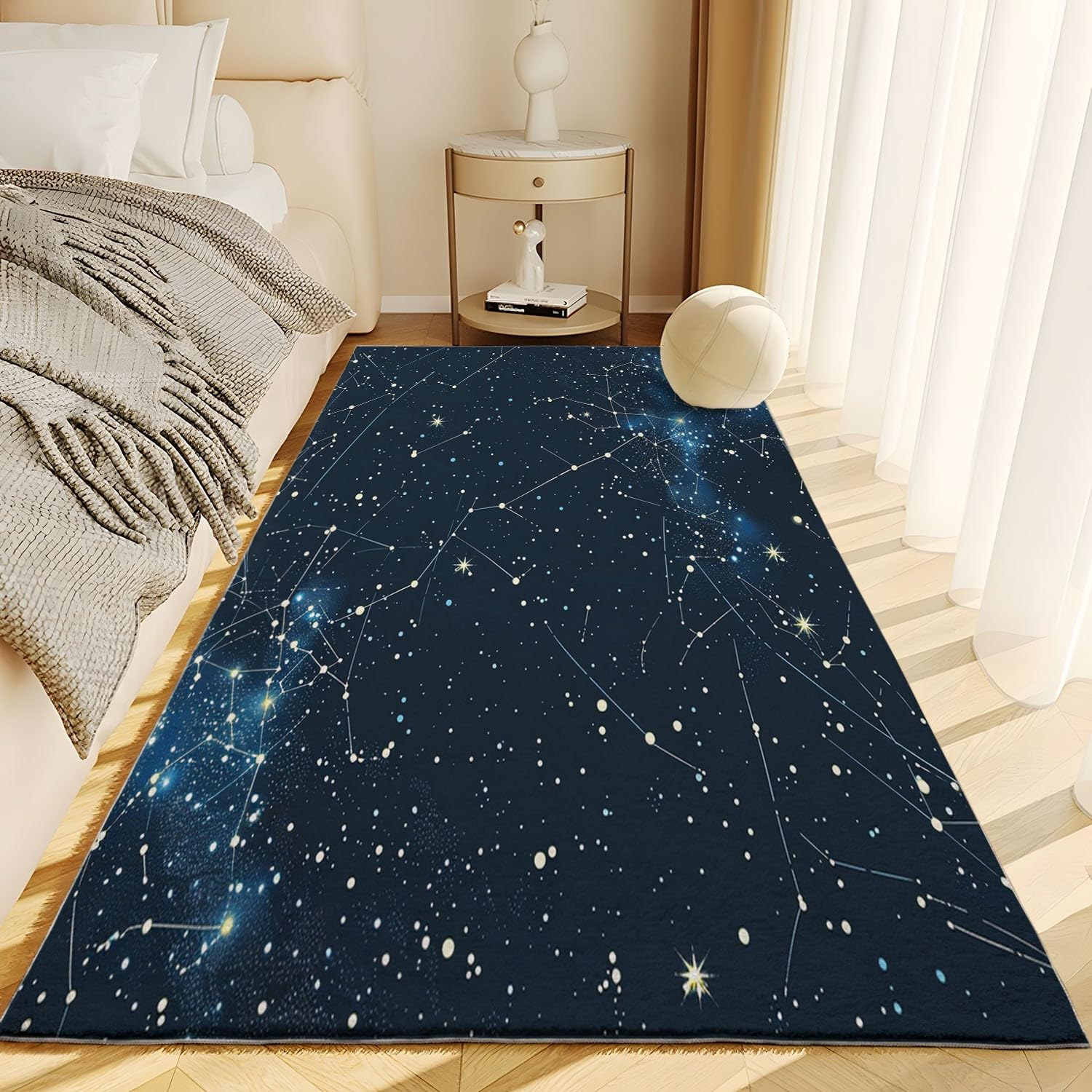 Tapis antidérapant 120 x 170 cm Runner à Poils Courts Galaxie Constellation pour Salon, Bleu Marine Tapis rectangulaire Doux pour Chambre - décoration Maison Runner Lavable Couloir