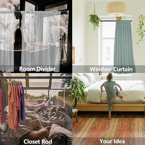 Miniatura 7 de Barra de cortina de ducha negra de 48 a 84 pulgadas, ajustable, resistente, de acero inoxidable, para baño, ventanas, armario, barra sin taladrar