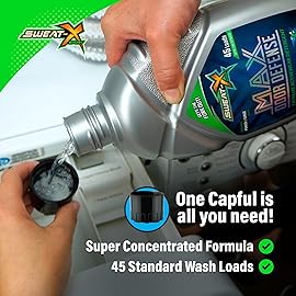 Sweat X Original Max Odor Defense Laundry Detergent - Remove the Worst Odors & Toughest Stains - High Performance Sports Wash for Training Gear & All Fabric Types - 45 Loads/Bottle - 4 Pack