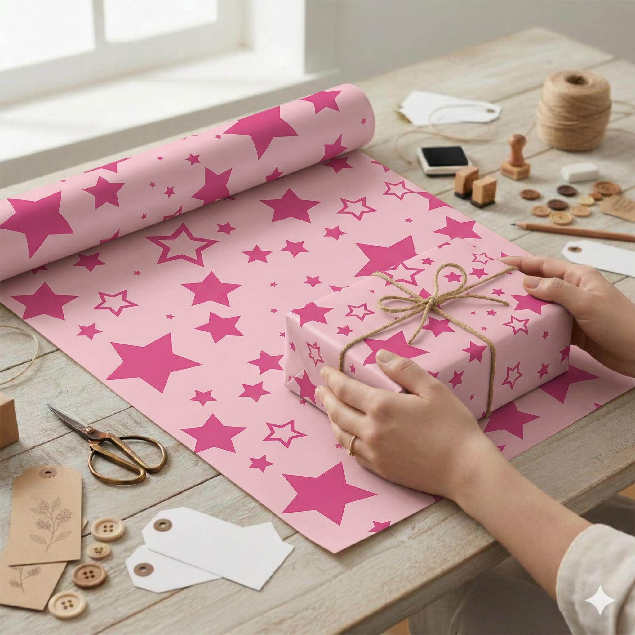 Pink Star Geschenkpapierrolle, 62 cm x 80 m, groß, strapazierfähig, für Geburtstage, Babypartys, Hochzeiten, Geschäfte und gewerbliche Aktivitäten FP Fiesta Paper