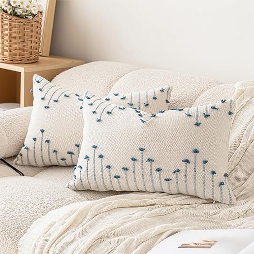 Miniatura 1 de LILEPOY Juego de 2 fundas de almohada bohemias de 12 x 20 pulgadas, decorativas, neutrales, texturizadas, fundas de almohada lumbares modernas para