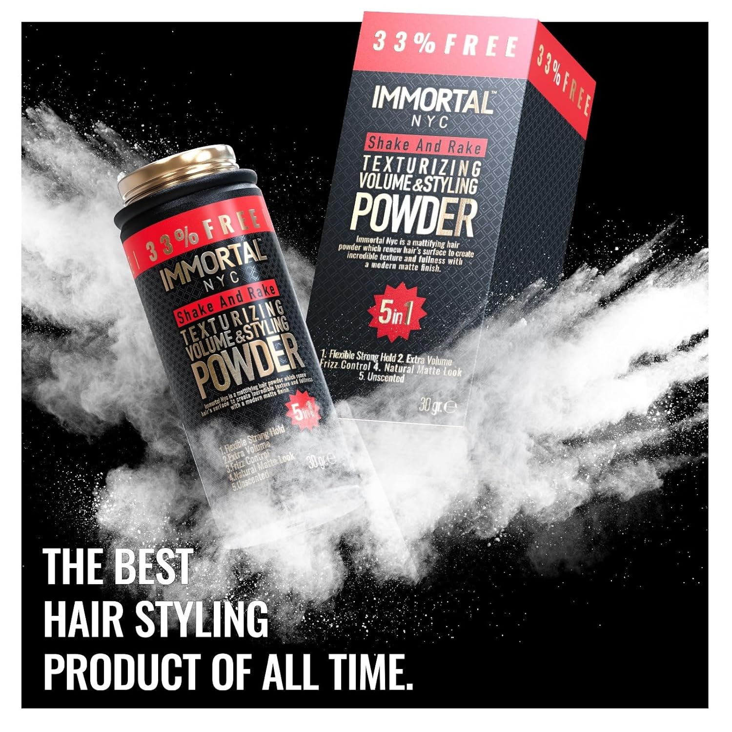 Immortal NYC 5-in-1 Shake and Rake Volume & Styling Powder - Flex Strong Hold - Mattifying All Natural, Unscented Hair Powder for Men - No Residue, All Hair Types - Image 8