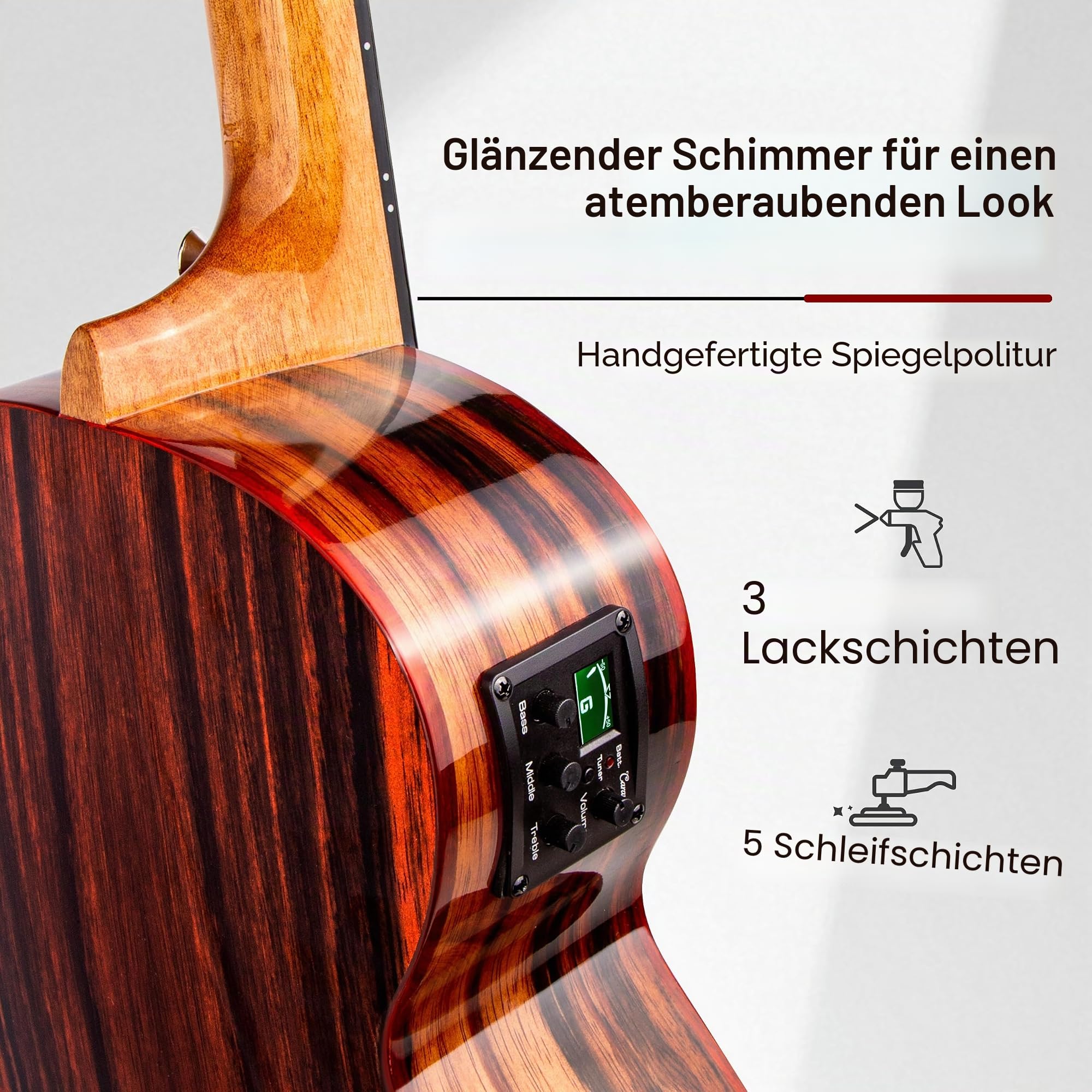 Caramel GEG91 Gitarrengitarre mit Cutaway, Ebenholz, glänzend, 76,2 cm | Handgefertigtes professionelles akustisches und elektrisches Gitarrenset mit Zubehör für Reisen