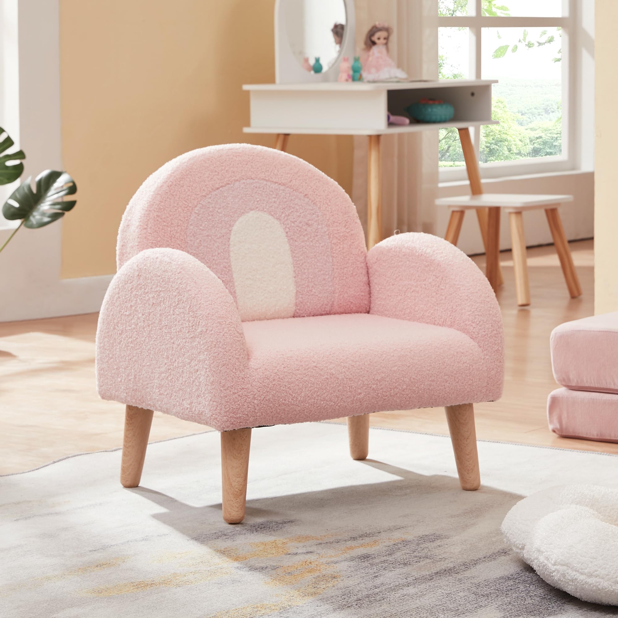 [en.casa] Kindersessel Sorreindi Kinderstuhl ab 2 Jahren Polstersessel max. 45 kg Teddy Sessel Leseecke 50 x 50 x 45 cm Rosa