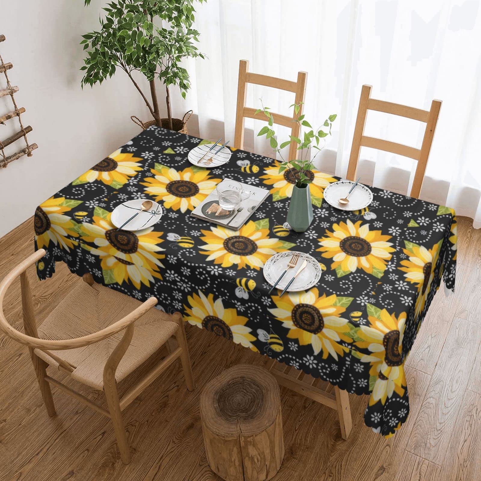 Nappe rectangulaire polyester restaurant mariage lavable motif tournesol 137x183