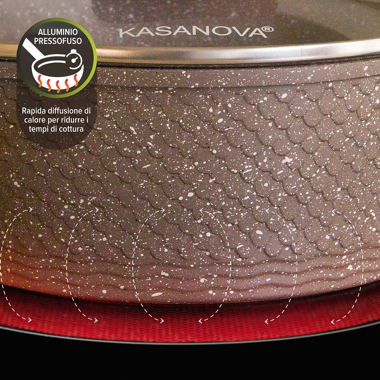 KASANOVA Tegame 30 cm antiaderente 0 grassi con coperchio marrone Cottura