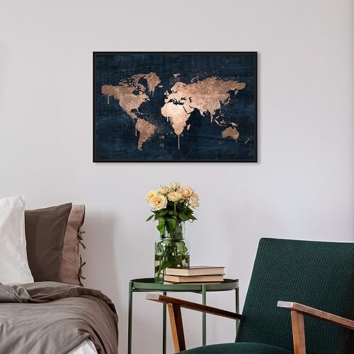 Miniatura 3 de The Oliver Gal Artist Co. Mapas y banderas - Lienzo decorativo enmarcado para pared, diseño de mapamundi Copper, mapas del mundo