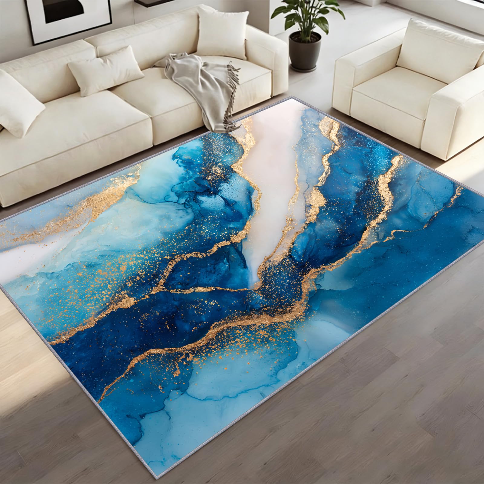 CAQDUEP Marble Rugs 180x270cm Emerald Green Marble Area Rug, Contemporary Minimalist Area Rug, Luxury Fluid Art Carpet Non-Slip Washable Rugs For Living Room Bedroom