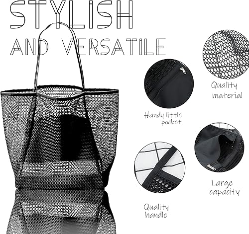 Miniatura 8 de Bolso de playa de malla para mujer, bolso de hombro plegable MAX 23L casual bolsa de mano para playa, picnic y vacaciones, Ins