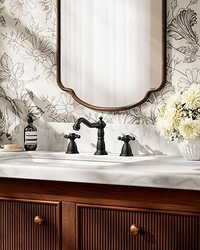 Miniatura 2 de FORIOUS Grifos de baño de 3 agujeros, grifo de lavabo de baño de latón antiguo negro mate de dos manijas, grifo de baño extendido de 8 pulgadas con