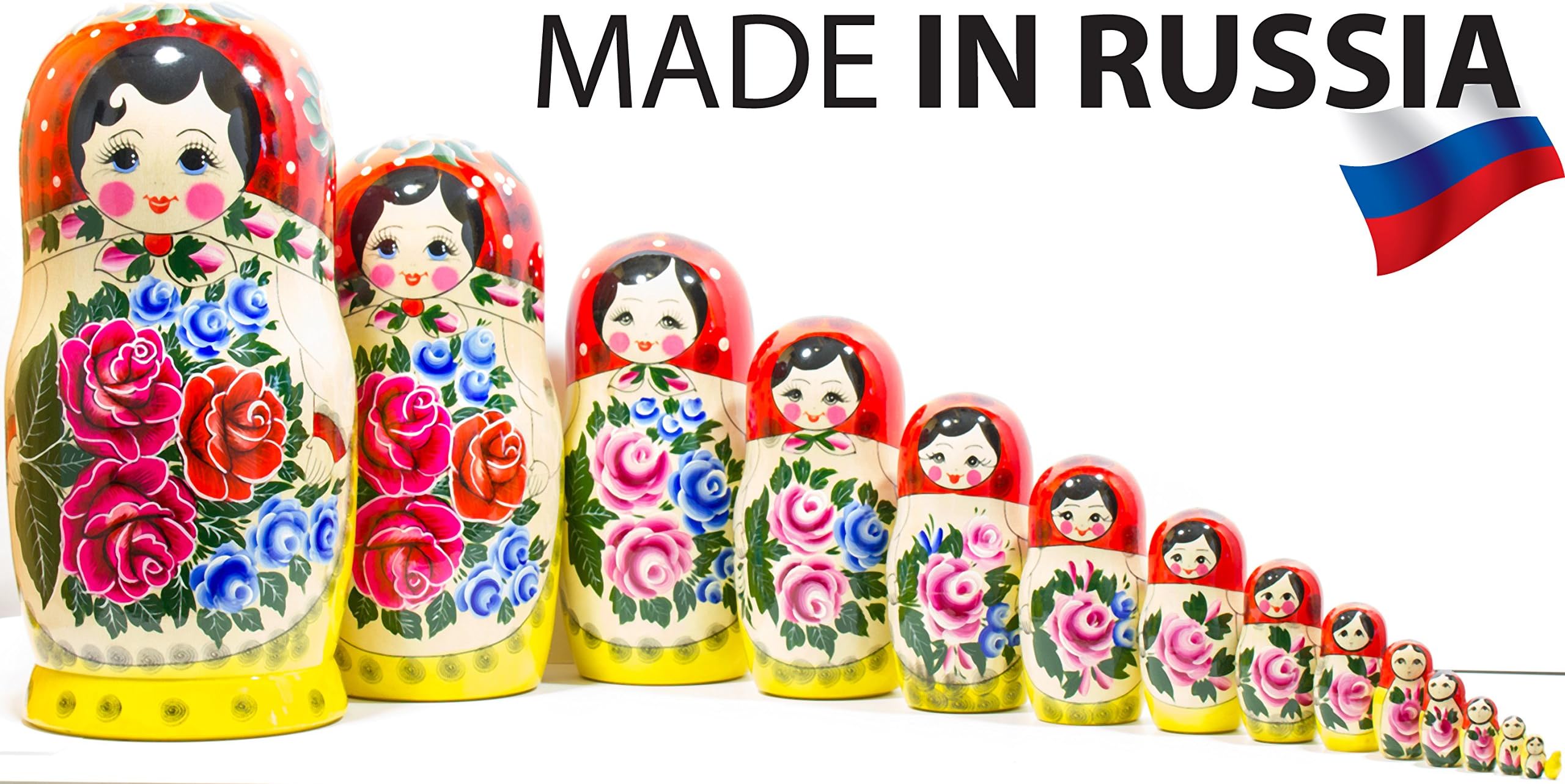 Monond PDTXCLS Aeiniwer Russian Nesting Doll - Semenovo - Hand Painted in Russia - Traditional Matryoshka Babushka (Semenovo Red-Yellow, 8``(7 Dolls in 1)) (Semenovo Red-Yellow, 12``(15 Dolls in 1))