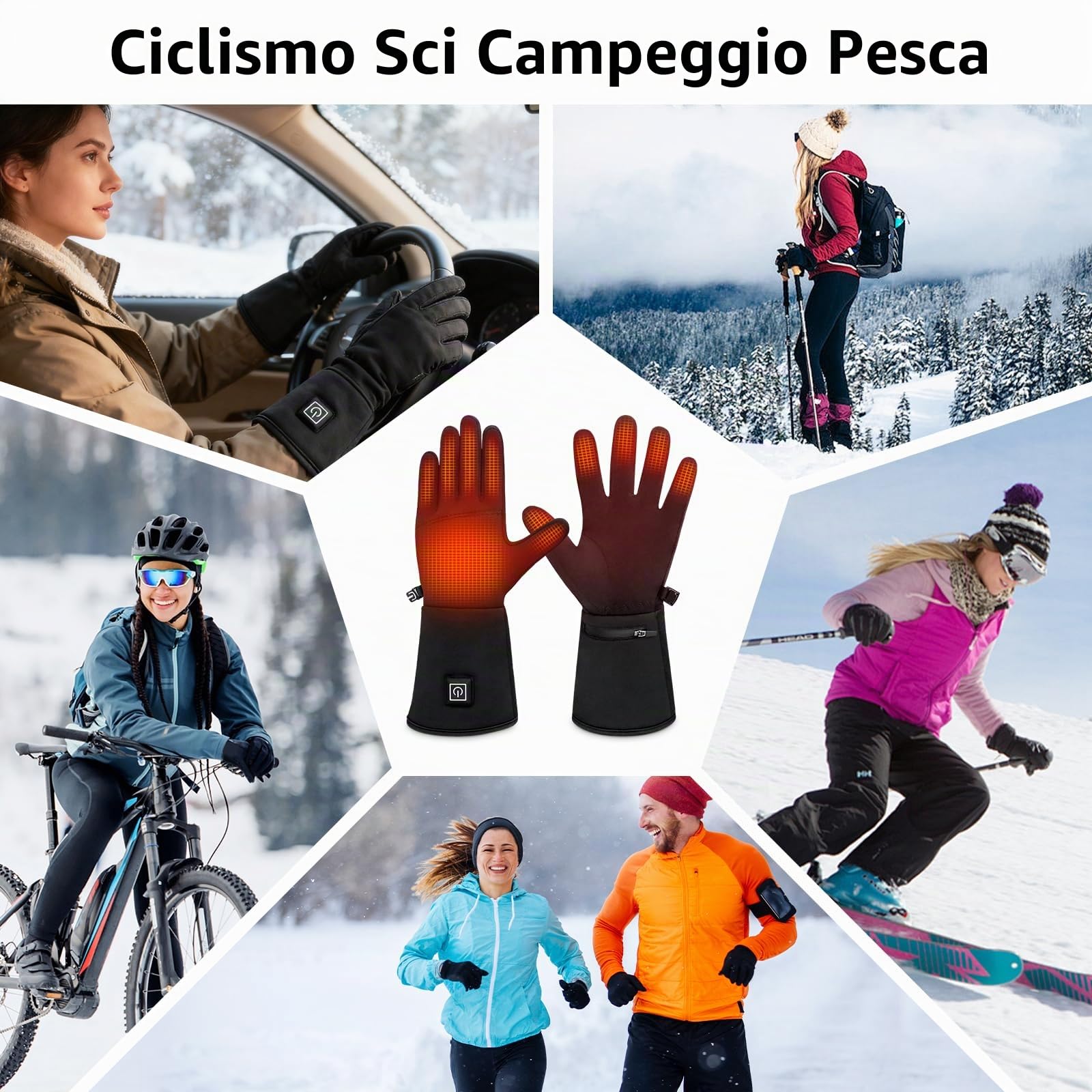 Guanti Riscaldati, Guanti Riscaldati Ricaricabili, guanti riscaldabili donna, guanti riscaldati uomo, Touchscreen, Ultraleggeri per Massima Destrezza,Da Indossare da Soli o come Interno, Unisex