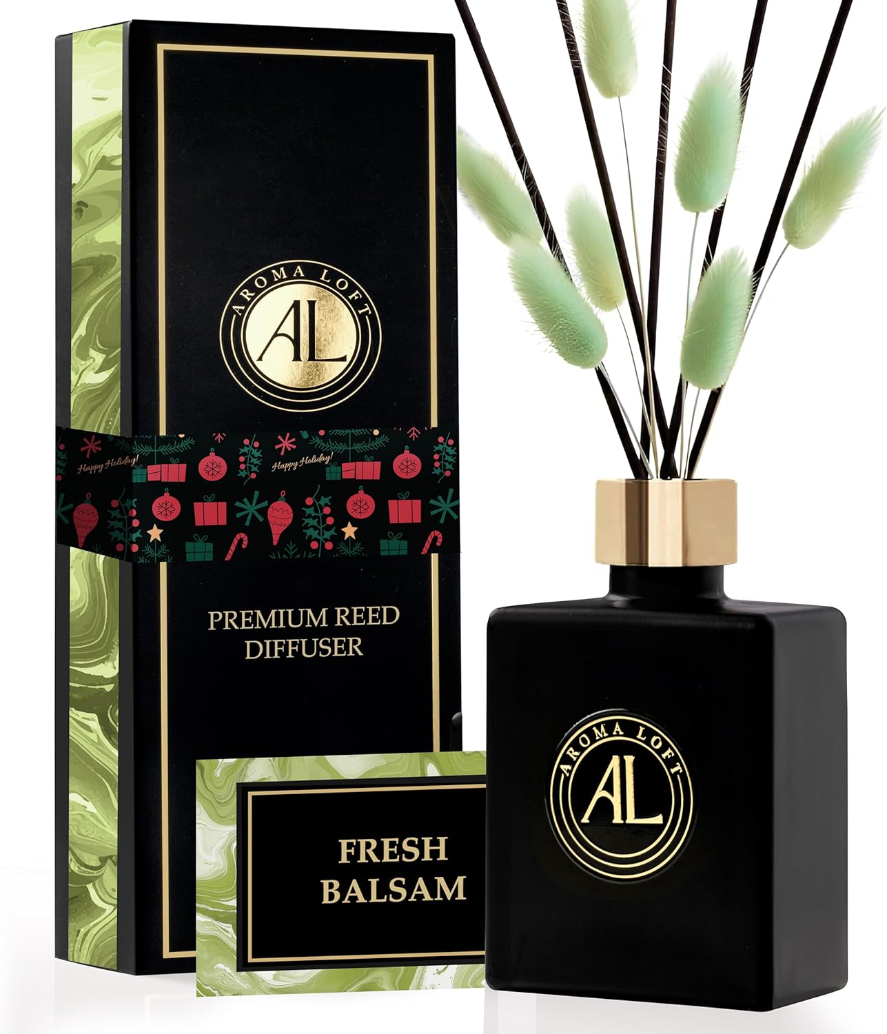 Christmas Reed Diffuser – Holiday Diffuser – Balsam Fir Reed Diffuser- Home Decor Gifts -Mens Bathroom Decor(Fresh Balsam)
