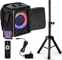 Vista 9 de Pyle Altavoz Bluetooth Portátil con Woofer de 8 Pulgadas, Función TWS, Entrada de Micrófono, USB/Micro SD/Radio FM, Luces de Anillo Coloridas, 120W